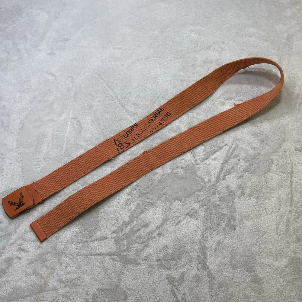 American‎ Eagle Orange Web Belt Eagle Buckle Canvas Military Style Y2K